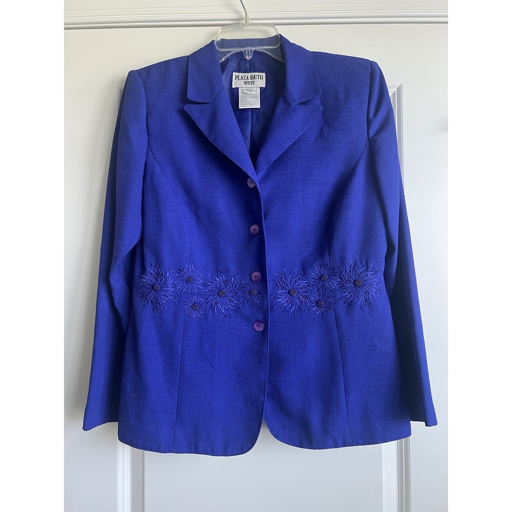 Plaza South Petite Bluish Purple Women's Blazer and Lined Skirt Size 10
